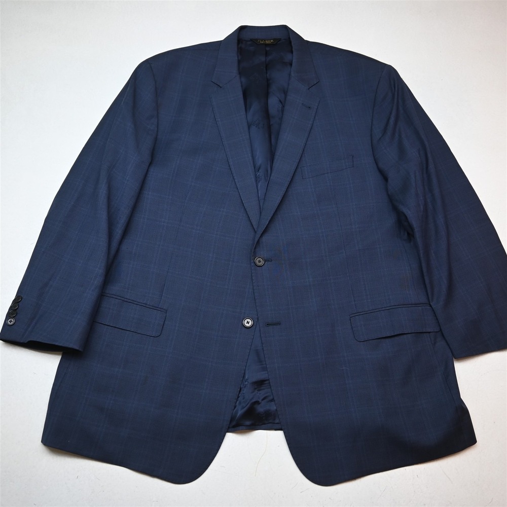 Jos A Bank 52L Blue Windowpane 100% Wool Mens Blazer Suit Jacket Sport Coat